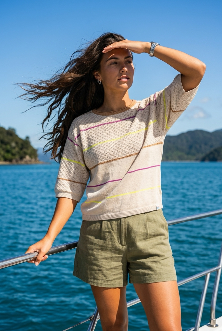 Passenger Migrate Organic Knitted Jumper Size S Oat Multi Stripe